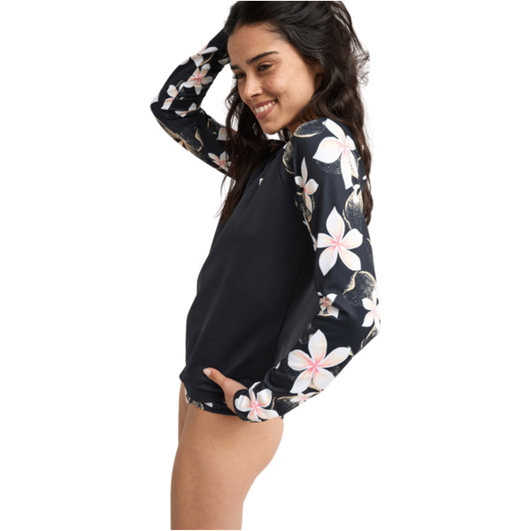 2026 Roxy Womens Lycra Long Sleeve Rash Vest ERJWR03897 - Anthracite Hibiscus Real S